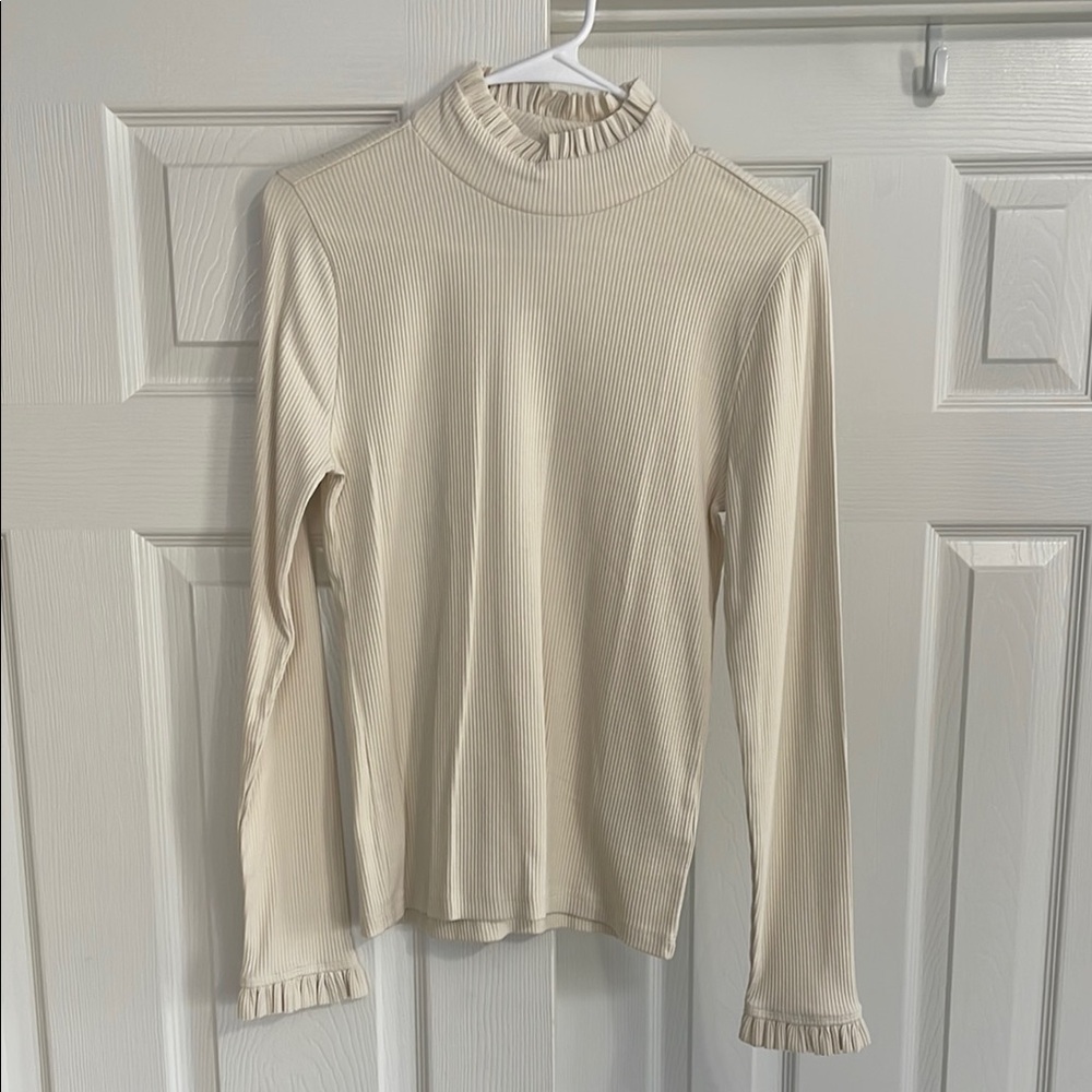 J. Crew Cream Ribbed Turtleneck Top